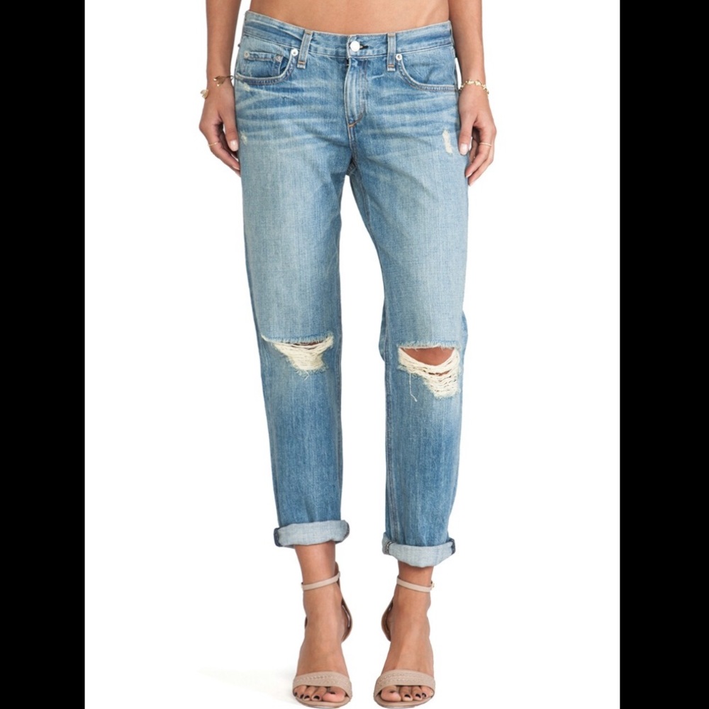rag & bone Boyfriend Jean in Moss with Holes Size 24